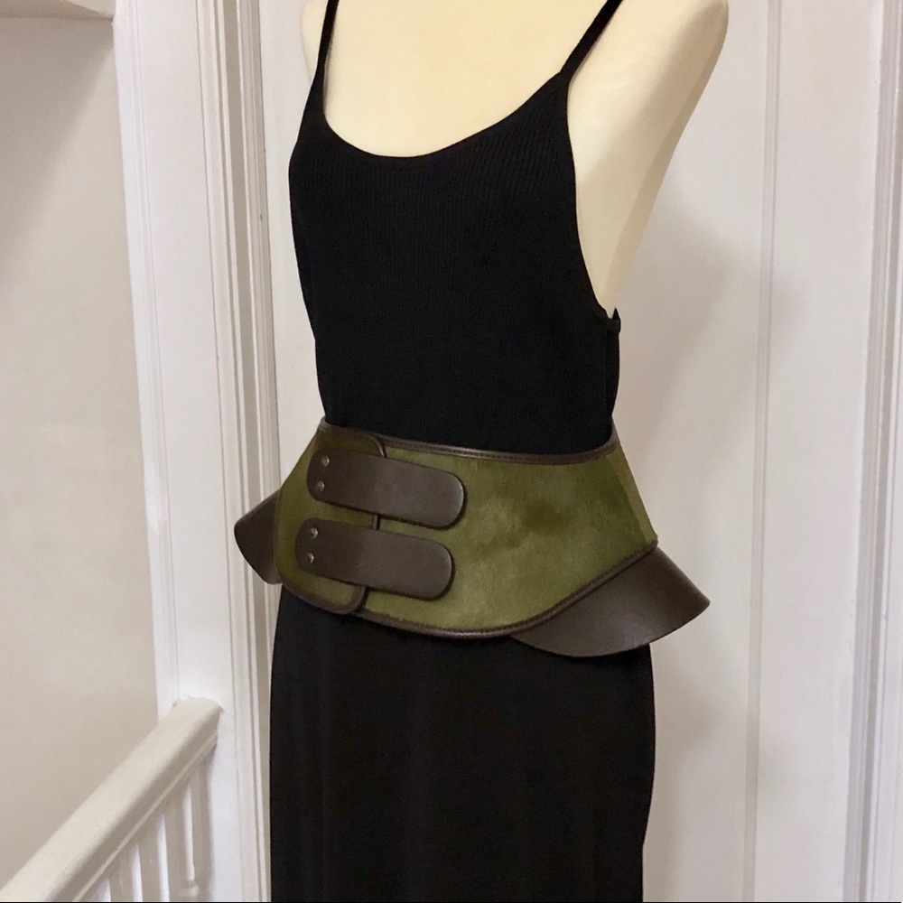 FENDI Pony Hair and Leather Peplum Waist Belt
